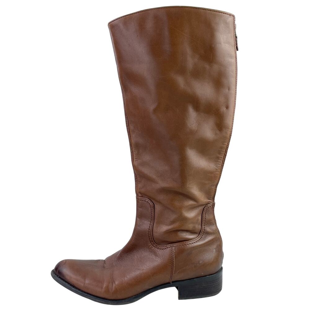 Franco Sarto Womens Brown Leather Zip Up Almond Toe Knee-High Tall Boots Size 10